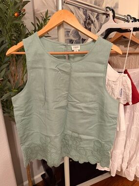 J. Crew Linen-Blend Sleeveless Tank in Sage